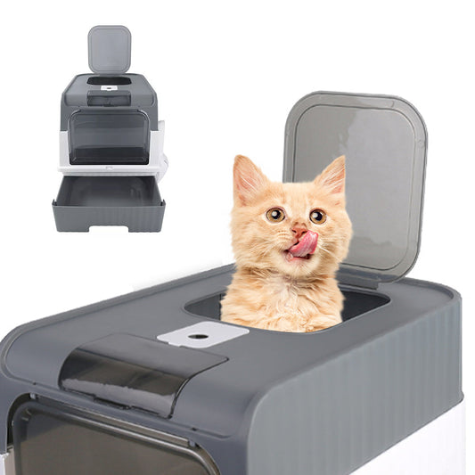 Large Cat Litter Box with Drawer – Anti-Splashing, Self-Cleaning Cat Potty Tray with Easy Pull-Out Pan (Grey) LüvLitter