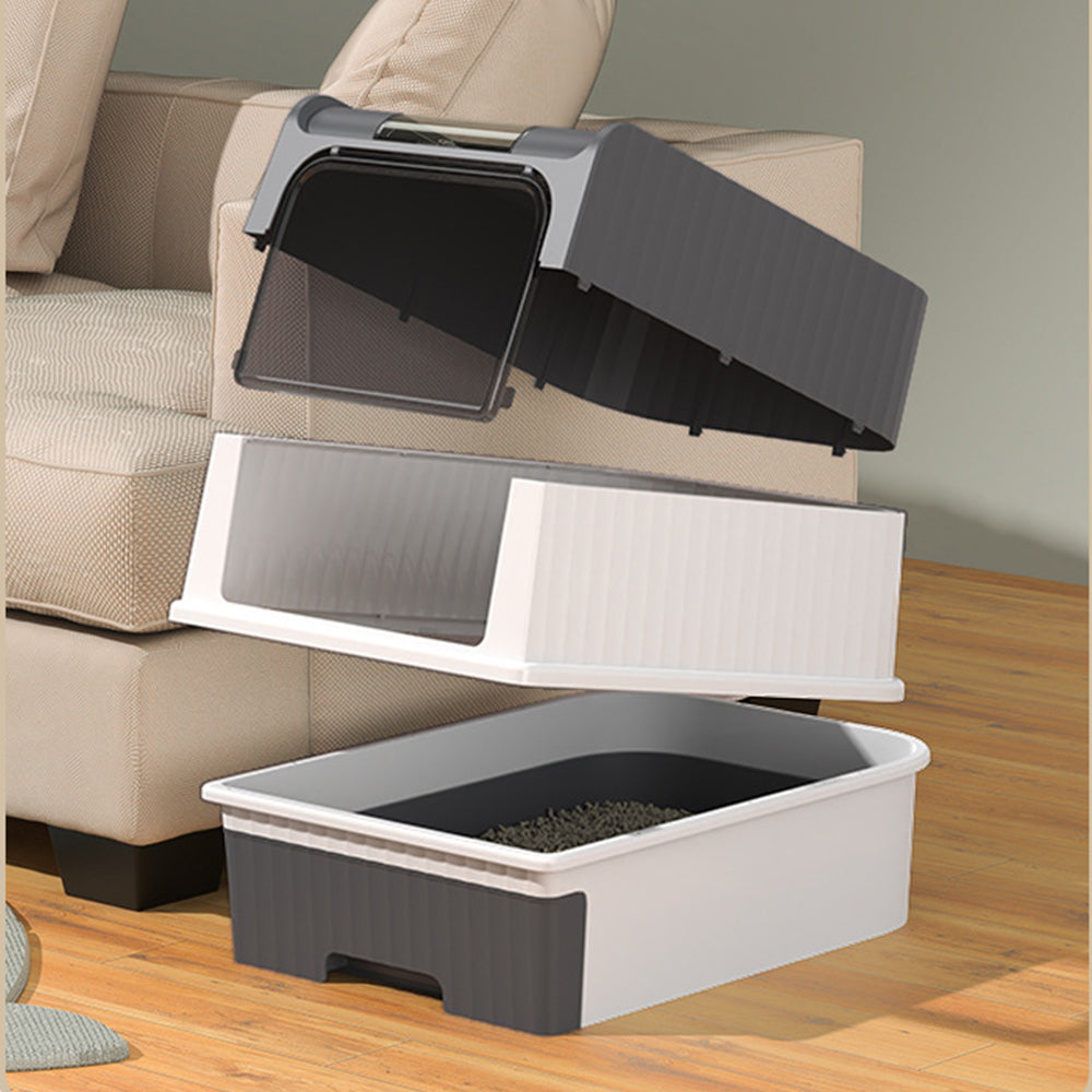 Large Cat Litter Box with Drawer – Anti-Splashing, Self-Cleaning Cat Potty Tray with Easy Pull-Out Pan (Grey) LüvLitter