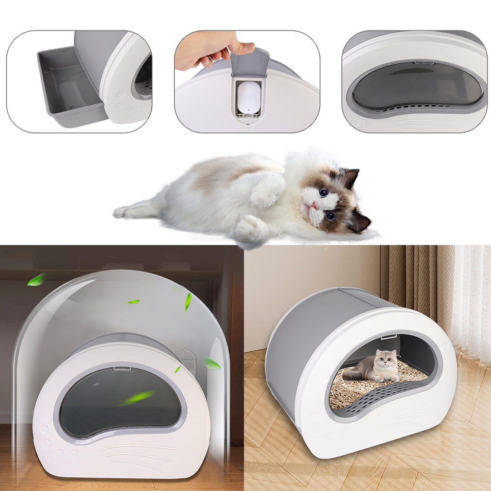 Large Cat Litter Box with Drawer – Anti-Splashing Cat Potty Tray & Built-In Sterilising Light (Grey) LüvLitter
