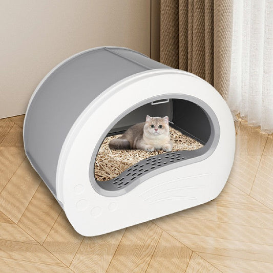Large Cat Litter Box with Drawer – Anti-Splashing Cat Potty Tray & Built-In Sterilising Light (Grey) LüvLitter
