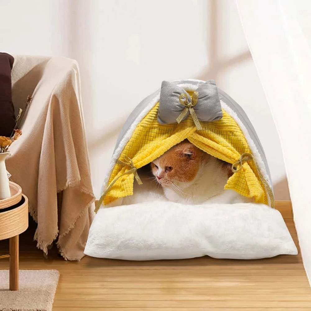 Luxurious All-Season Cat Teepee Bed – Cozy Tent Kennel with Plush Mattress, Decorative & Durable (43×41×38cm) LüvLitter