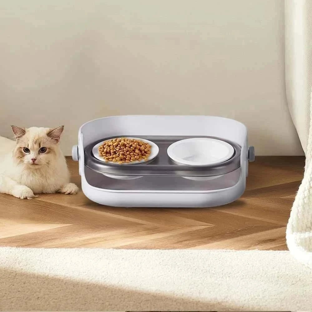 Adjustable Ceramic Cat Food Bowl – Elevated Tilted Feeder with Adjustable Height & Angle | Anti - Vomiting Design for Cats - LüvLitter