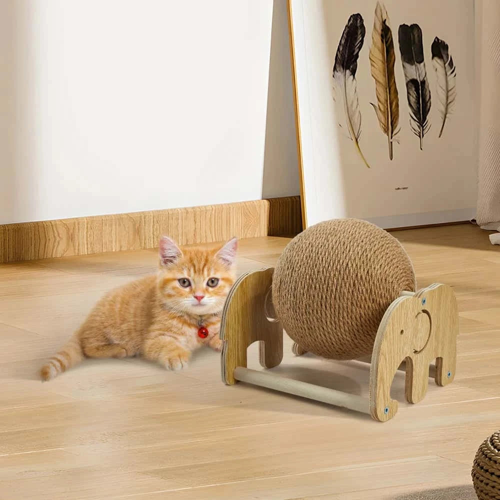 Cat Scratching Ball | Sisal Rope Rabbit Scratching Toy with Stable Base, Non-Slip Cat Exercise Wheel | Natural Sisal for Cat Claw Maintenance LüvLitter