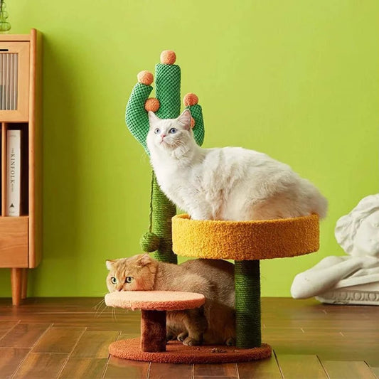 Cactus Cat Climbing Frame with Hammock, Sisal Scratching Post, Fluffy Litter & Ball Toy | Multi - Function Cat Furniture - LüvLitter