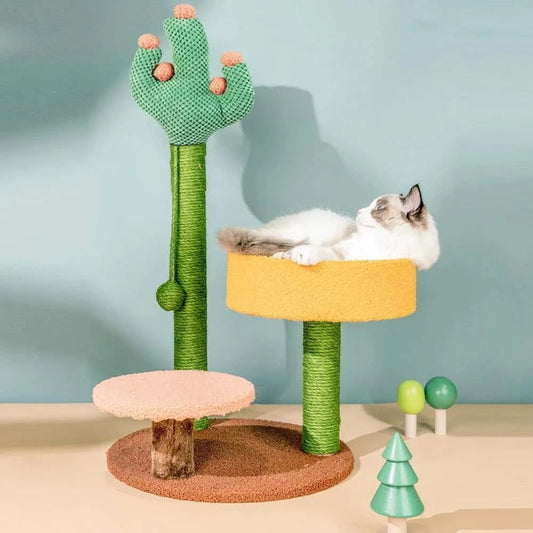 Cactus Cat Climbing Frame with Hammock, Sisal Scratching Post, Fluffy Litter & Ball Toy | Multi - Function Cat Furniture - LüvLitter