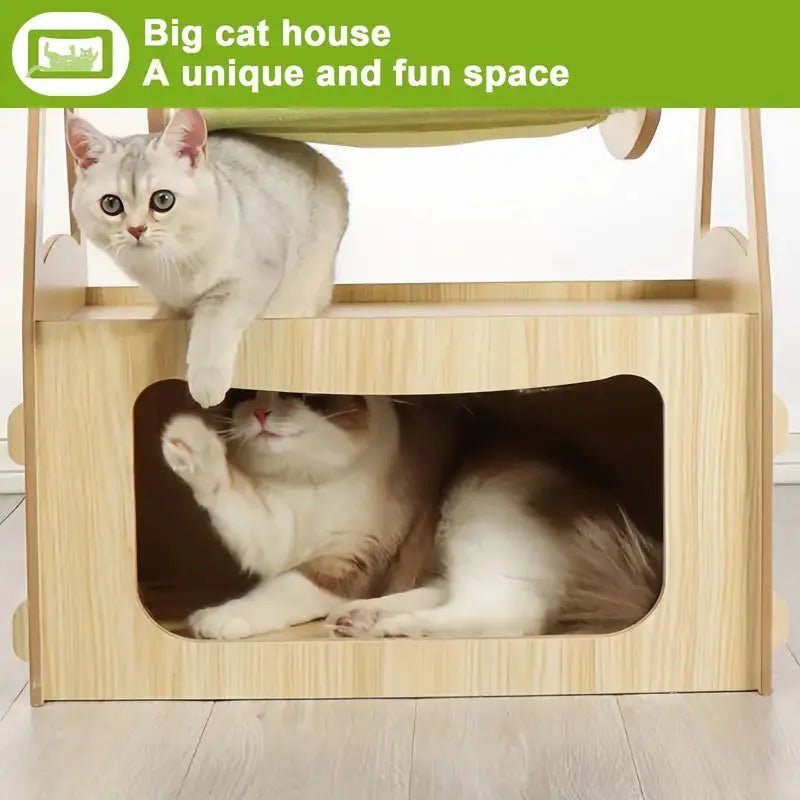 Double Cat Hammock Bed – Wooden Cat Swing Chair & House for Two Cats | Breathable Pet Furniture for Sleeping & Lounging - LüvLitter