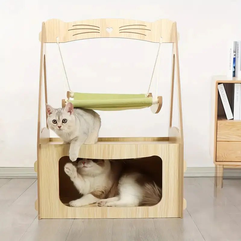 Double Cat Hammock Bed – Wooden Cat Swing Chair & House for Two Cats | Breathable Pet Furniture for Sleeping & Lounging - LüvLitter