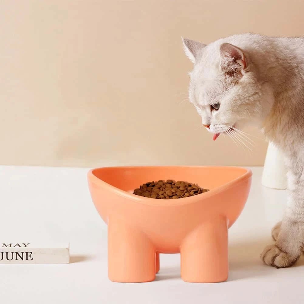 Raised Plastic Cat Food Bowl – Anti - Vomiting Tilted Feeder for Cats | Ergonomic Design in 3 Colors (13.8×13.4×9cm) - LüvLitter