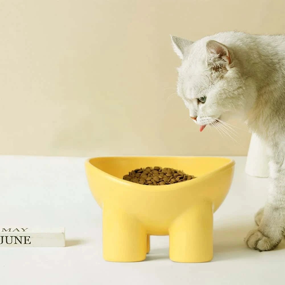 Raised Plastic Cat Food Bowl – Anti - Vomiting Tilted Feeder for Cats | Ergonomic Design in 3 Colors (13.8×13.4×9cm) - LüvLitter