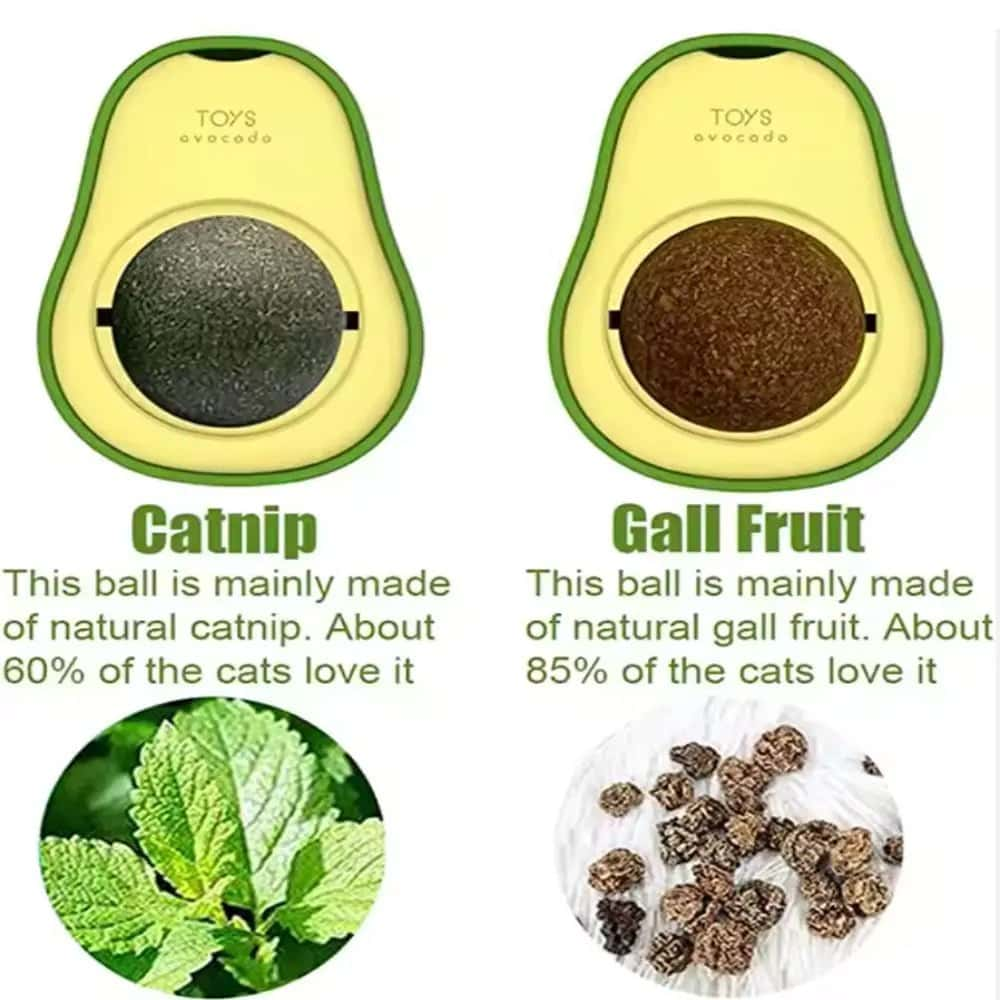 Rotating Catnip Licking Toy – Edible Best Refillable Catnip Toys Avocado Wall Ball for Kittens & Cats - LüvLitter